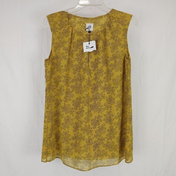 Cabi 3617 Paisley Blouse Yellow Modern Keyhole Top Sleeveless Size Small - Picture 4 of 9